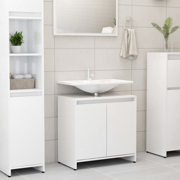 Armario de baño madera contrachapada blanco brillo 60x33x61 cm D