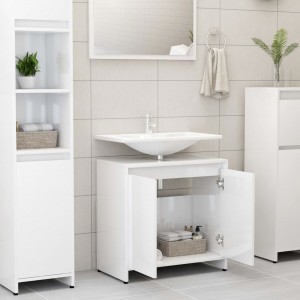 Armario de baño madera contrachapada blanco brillo 60x33x61 cm H