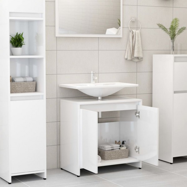 Armario de baño madera contrachapada blanco brillo 60x33x61 cm M 2