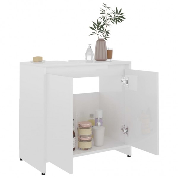 Armario de baño madera contrachapada blanco brillo 60x33x61 cm M 4