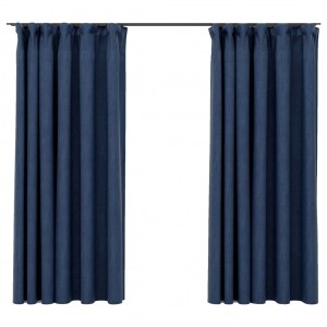 Cortinas opacas aspeto linho c/ ganchos 2 pcs 140x175 cm azul H