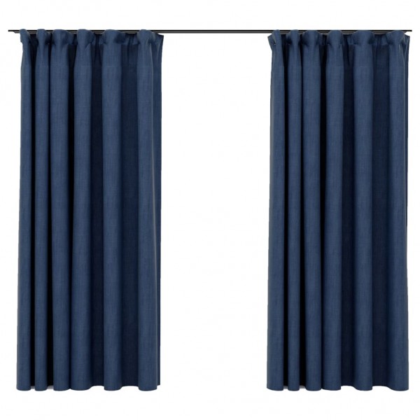 Cortinas opacas aspeto linho c/ ganchos 2 pcs 140x175 cm azul M 2