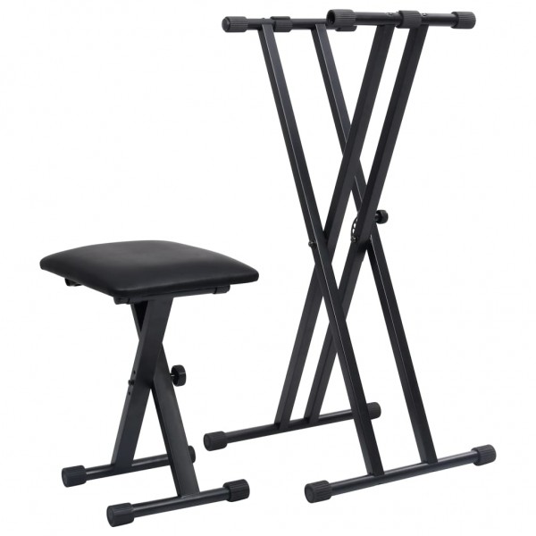 Set de soporte para teclado con doble refuerzo y taburete negro D