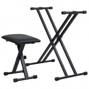Set de soporte para teclado con doble refuerzo y taburete negro H