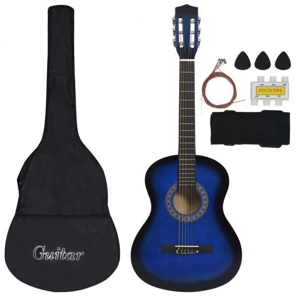 Set de guitarra clásica niños principiantes 8 pzas azul 3/4 36 M 2