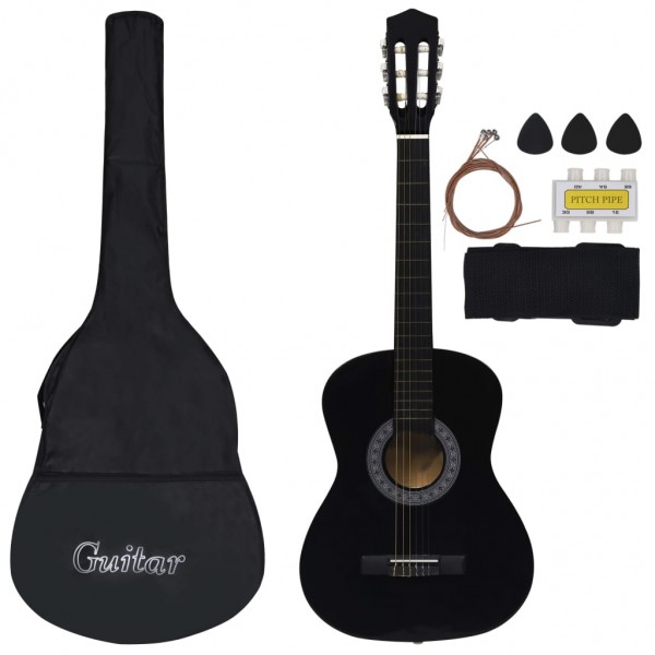 8 peças conjunto guitarra clássica iniciantes 3/4 36 preto M 3