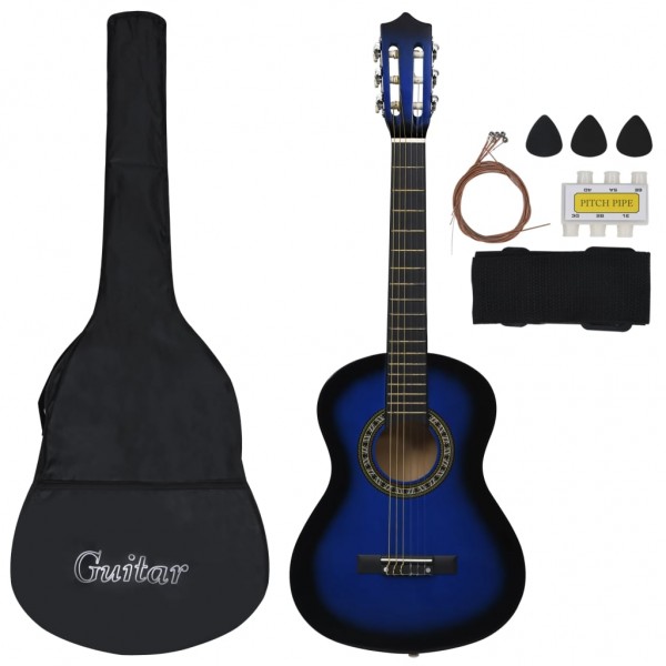 8 pcs conjunto guitarra clássica iniciantes 1/2 34 azul M 2