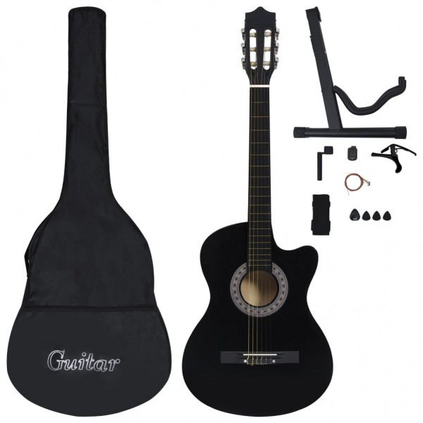Set de guitarra clásica occidental 12 pzas 6 cuerdas negra 38 M 2