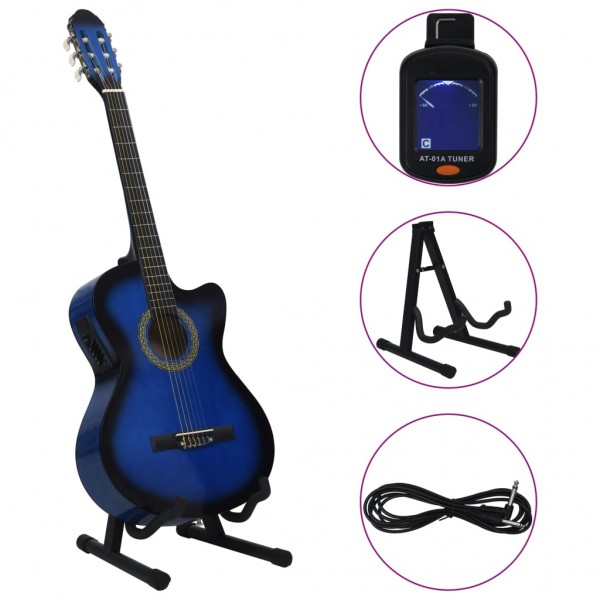 Set de guitarra occidental 12 pzas ecualizador y 6 cuerdas azul M 3