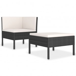 2 pcs conjunto lounge de jardim c/ almofadões vime PE preto H