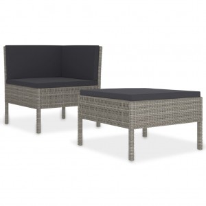 2 pcs conjunto lounge de jardim c/ almofadões vime PE cinzento H