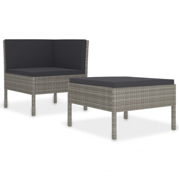 2 pcs conjunto lounge de jardim c/ almofadões vime PE cinzento M 2