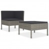 2 pcs conjunto lounge de jardim c/ almofadões vime PE cinzento 2