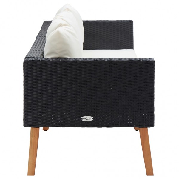 Sofá de jardín 3 plazas con cojines ratán sintético negro M 3