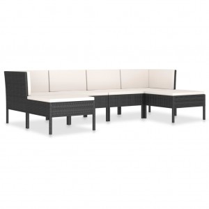 6 pcs conjunto lounge de jardim c/ almofadões vime PE preto H