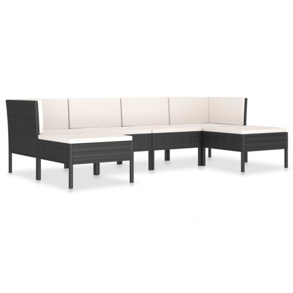 6 pcs conjunto lounge de jardim c/ almofadões vime PE preto M 2
