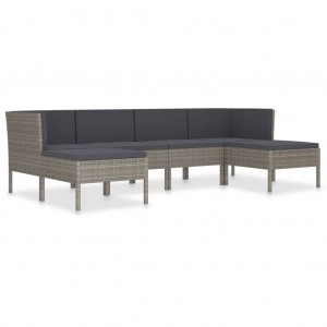 Set de muebles de jardín 6 pzas y cojines ratán sintético gris H