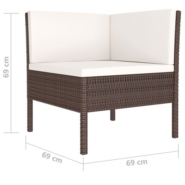 Set muebles de jardín 4 piezas y cojines ratán sintético marrón M 5