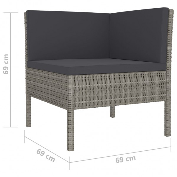 4 pcs conjunto lounge de jardim c/ almofadões vime PE cinzento M 5