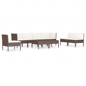 Set muebles de jardín 9 pzas y cojines ratán sintético marrón H