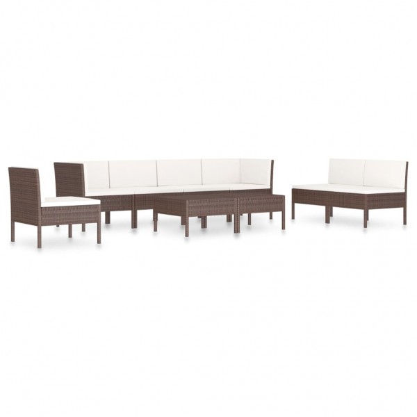 Set muebles de jardín 9 pzas y cojines ratán sintético marrón M 2