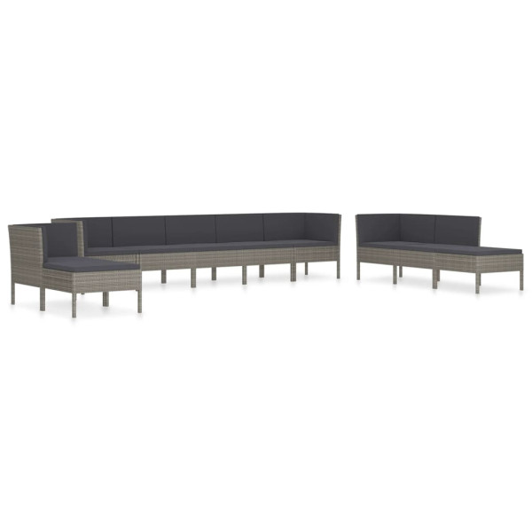 Set de muebles de jardín 10 pzas y cojines ratán sintético gris M 2