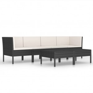 6 pcs conjunto lounge de jardim c/ almofadões vime PE preto H