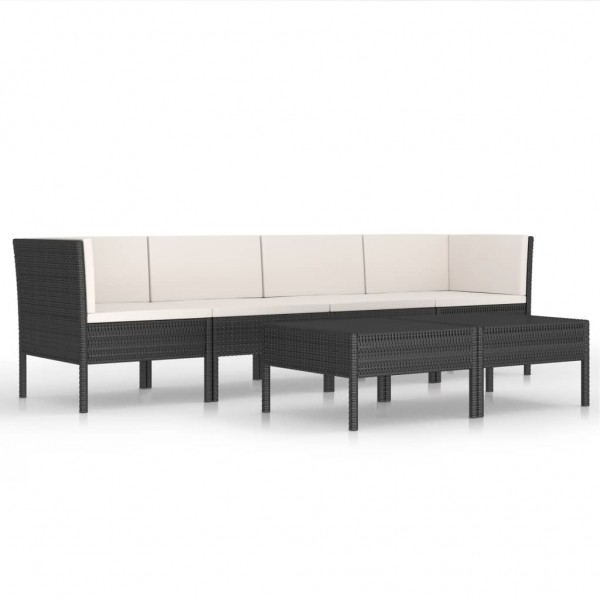 Set de muebles de jardín 6 pzas y cojines ratán sintético negro M 2