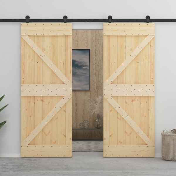 Puerta corredera con herrajes madera maciza de pino 80x210 cm M 5