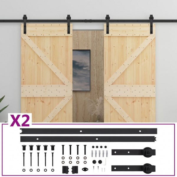 Puerta corredera con herrajes madera maciza de pino 80x210 cm M 2