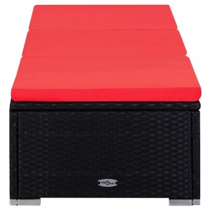 3 pcs espreguiçadeiras jardim c/ mesa de centro vime PE preto H