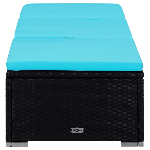 Tumbonas de jardín y mesita 3 piezas ratán sintético negro M 4