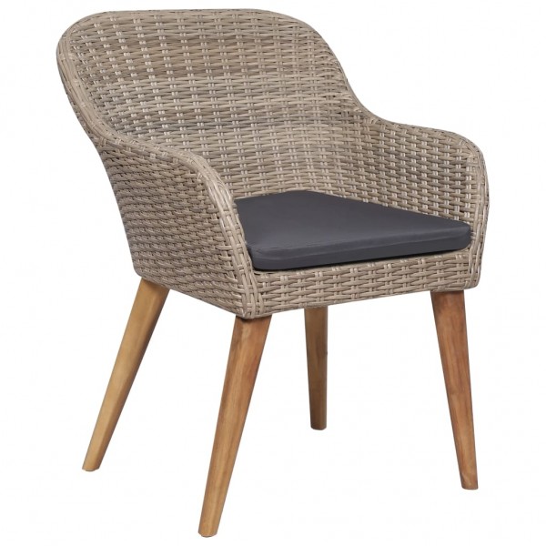 Set de comedor de jardín 7 pzas y cojines ratán sintético gris M 3