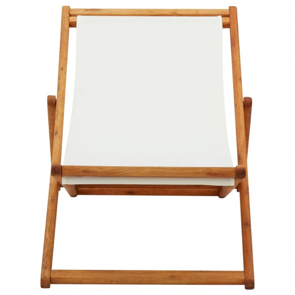 Silla de playa plegable madera de eucalipto y tela blanco crema M 2