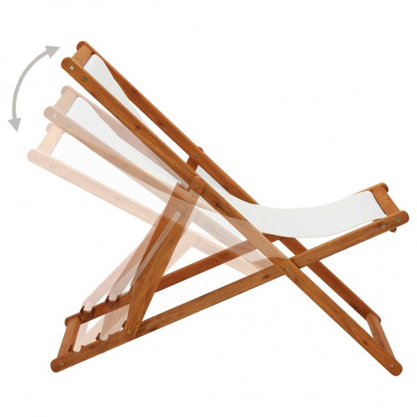Silla de playa plegable madera de eucalipto y tela blanco crema M 3
