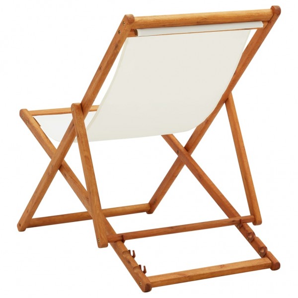 Silla de playa plegable madera de eucalipto y tela blanco crema M 4