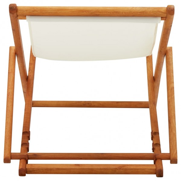 Silla de playa plegable madera de eucalipto y tela blanco crema M 5