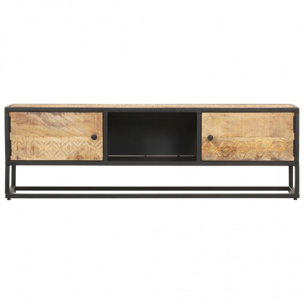 Mueble de TV puerta tallada madera de mango rugosa 130x30x40 cm M 5