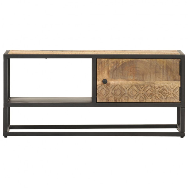 Mueble de TV puerta tallada madera de mango rugosa 90x30x40 cm M 4