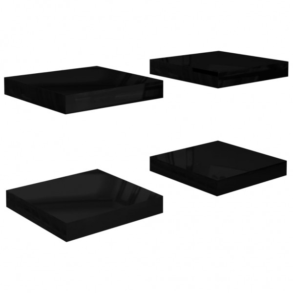Estante flotante de pared 4 uds MDF negro brillo 23x23.5x3.8cm M 2