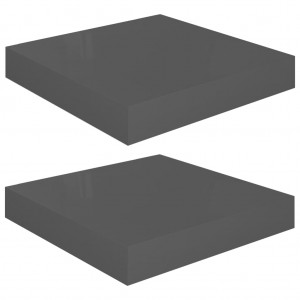 Estante flotante de pared 2 uds MDF gris brillo 23x23.5x3.8 cm H