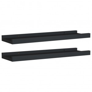 Unidade de prateleiras com rebordo 2 pcs 40x9x3 cm MDF preto H