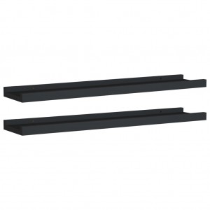 Unidade de prateleiras com rebordo 2 pcs 60x9x3 cm MDF preto H