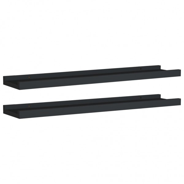 Unidade de prateleiras com rebordo 2 pcs 60x9x3 cm MDF preto M 2