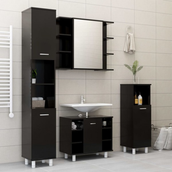 Armario de baño madera contrachapada negro 30x30x95 cm M 4