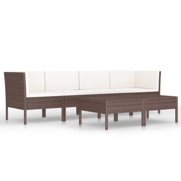 Set muebles de jardín 6 pzas y cojines ratán sintético marrón M 2