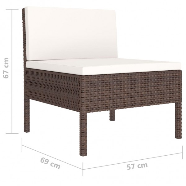 Set muebles de jardín 6 piezas y cojines ratán sintético marrón M 5