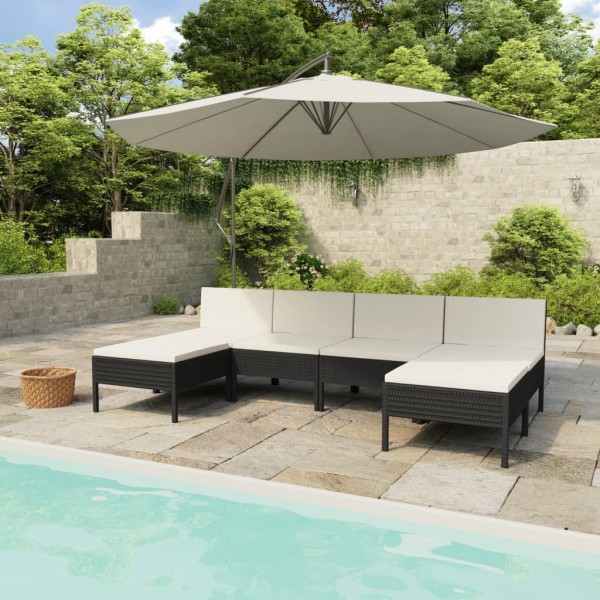 Set muebles de jardín 6 piezas y cojines ratán sintético negro D