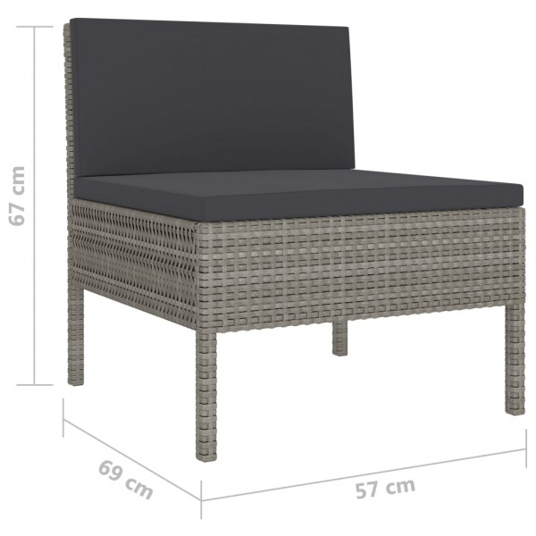Set de muebles de jardín 6 pzas y cojines ratán sintético gris M 5
