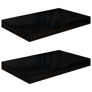 Estante flotante de pared 2 uds MDF negro brillo 40x23x3.8 cm H